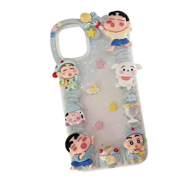 Handmade Crayon Shin-chan Clear-Base Decoden Cream Phone Case for Any Models