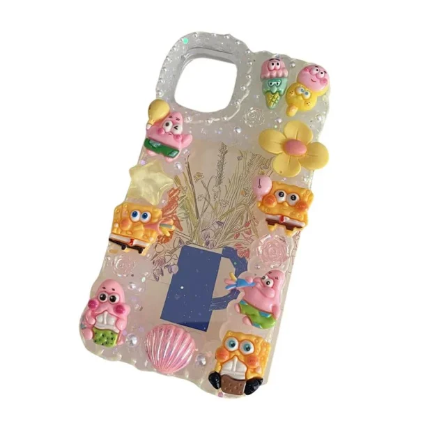 Handmade SpongeBob Decoden Cream Clear-Base Phone Case with Photo Frame for Any Models - Image 2