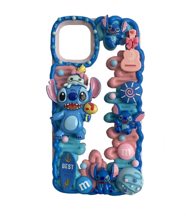 Handmade Stitch Decoden Cream Clear-Base Phone Case for Any Models