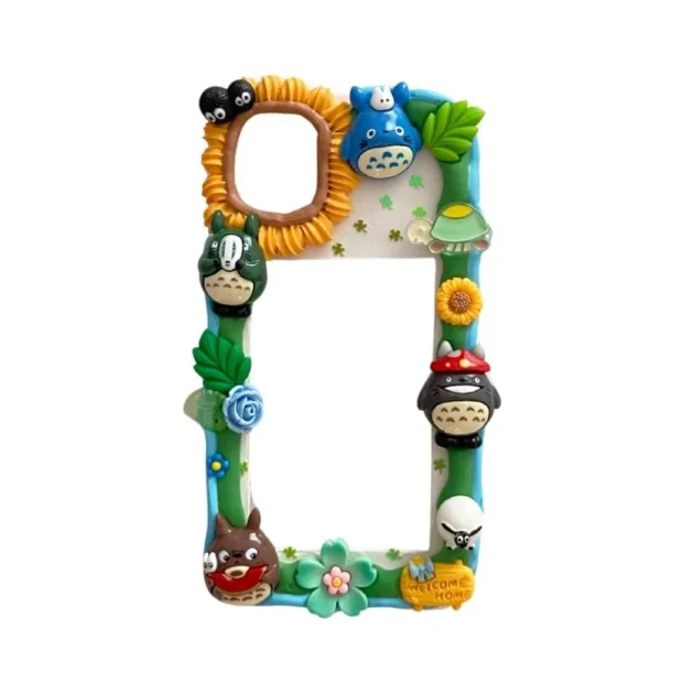 Handmade TOTORO Decoden Cream Clear-Base Phone Case with Photo Frame For Any Models