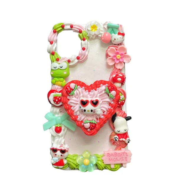 Handmade Keroppi+Hellokitty+Pochacco Decoden Cream Phone Case with Stand For iPhone and other models